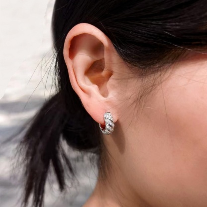 Delzzad Sculpted Cable Hoop Earrings D Color VVS Synthetic Moissanite Earrings Jewelry S925 Perfect Birthday Engagement Wedding Anniversary Christmas Gift