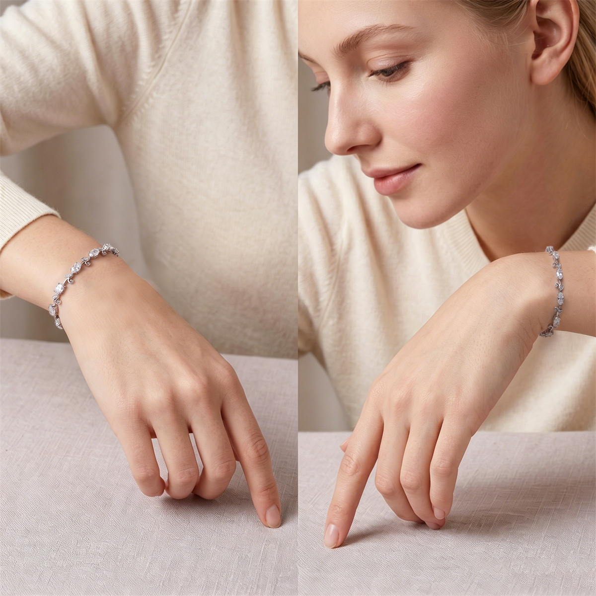 Laurel of Love Bracelet Floral Tennis Bracelet Synthetic Moissanite Bracelet Jewelry Copper Chain