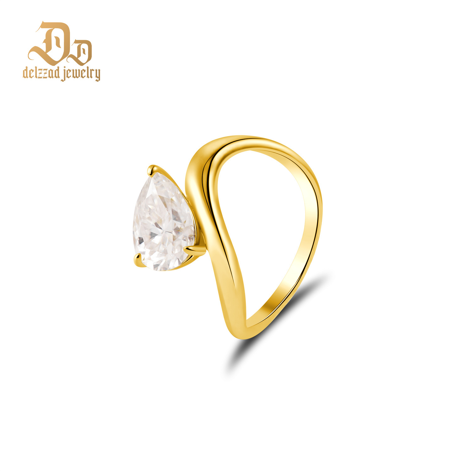 Delzzad Stacking Bling Pear Wave Ring Synthetic Moissanite S925 Eternity Stacking Set Engagement Wedding Ring Band Set Jewelry