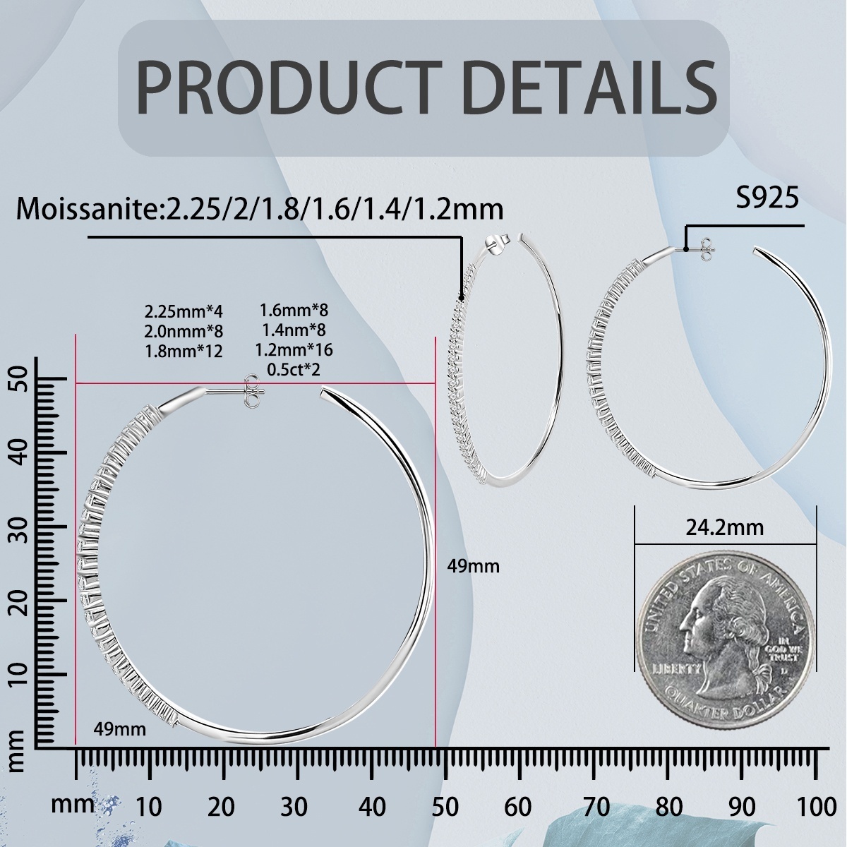 Delzzad Luminous Love Loops Earrings VVS Synthetic Moissanite Hoop Earrings S925/Copper Synthetic Moissanite Earrings Jewelry