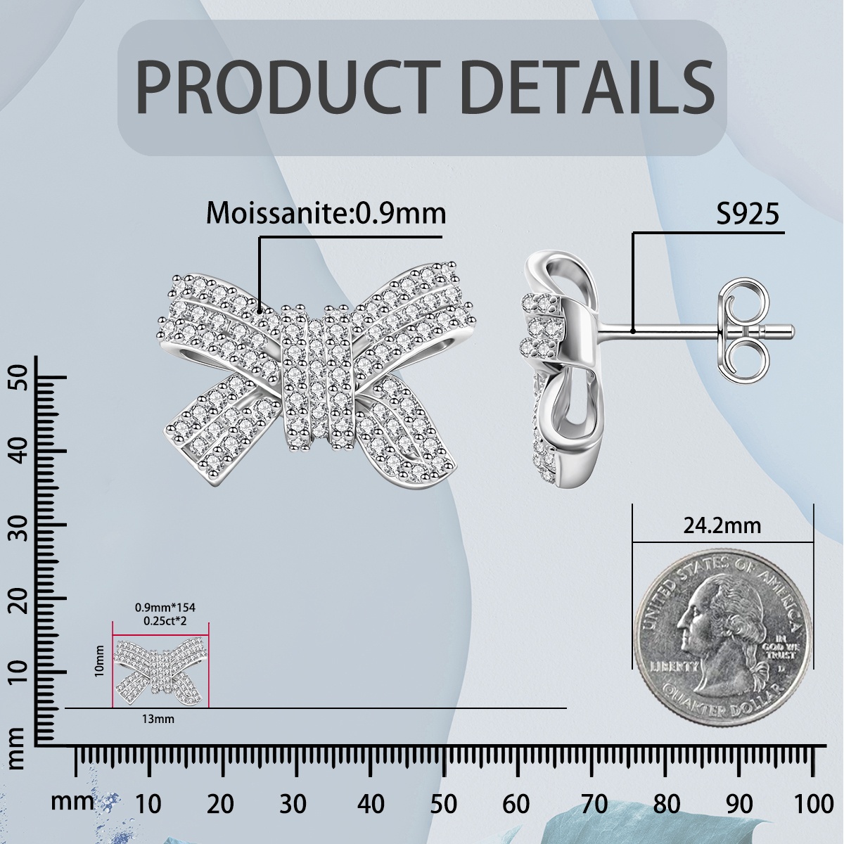 Bow Stud Earrings Bow-knot Earrings Synthetic Moissanite S925 Stud Earrings