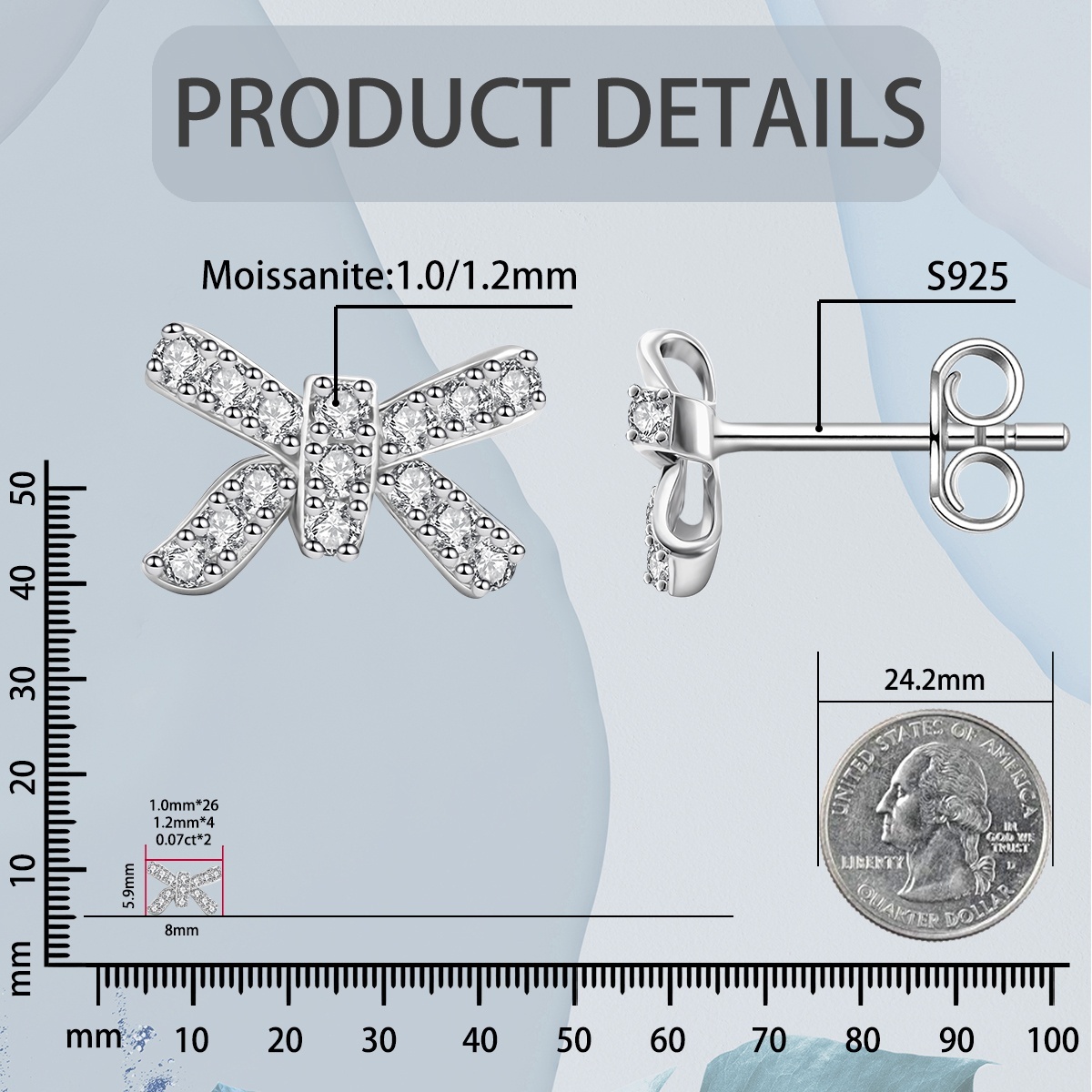 Bow Stud Earrings Bow-knot Earrings Synthetic Moissanite S925 Stud Earrings