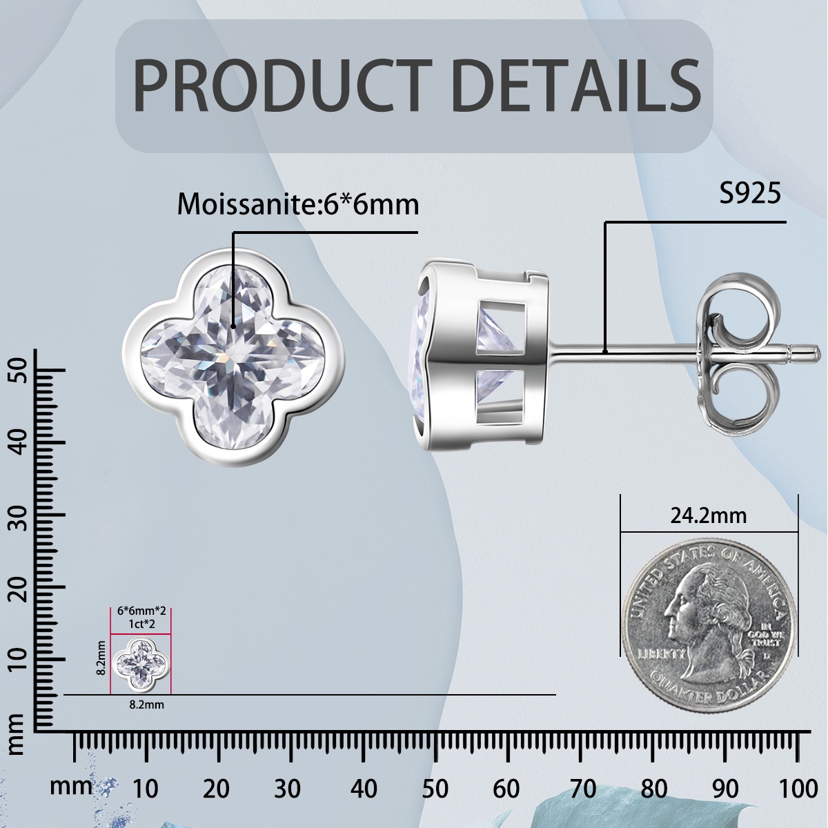 Delzzad Exquisite Cluster Clover Cut Earrings Lab-Created Moissanite Stud Earring S925 Sterling Silver Moissanite Jewelry Engagement Wedding Anniversary Perfect Gifts