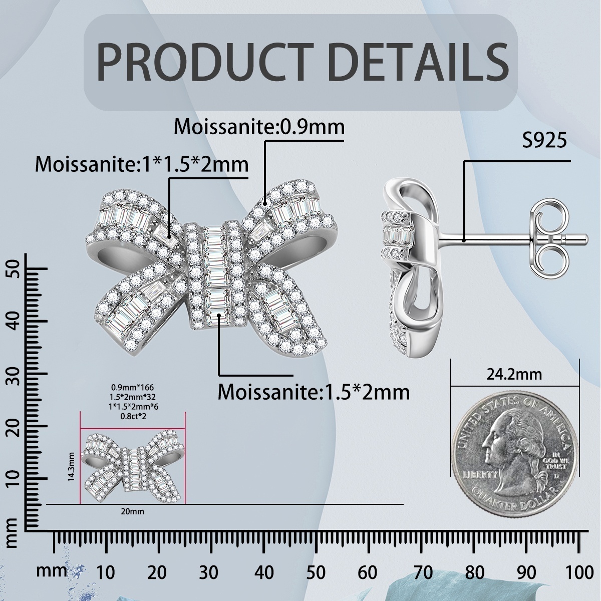 Delzzad Bow Stud Earrings Bow-knot Earrings Synthetic Moissanite S925 Stud Earrings Jewelry Perfect Birthday Mother??s Day Christmas Gift Wedding Set