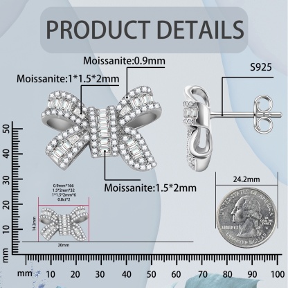 Delzzad Bow Stud Earrings Bow-knot Earrings Synthetic Moissanite S925 Stud Earrings Jewelry Perfect Birthday Mother??s Day Christmas Gift Wedding Set