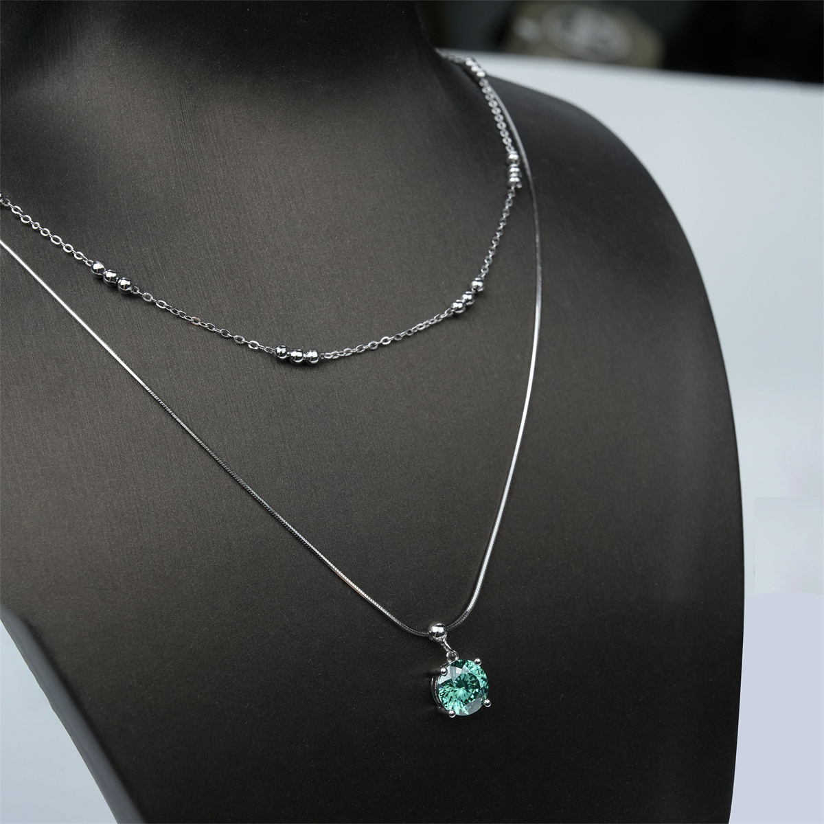 Green Solitaire Necklace Chain VVS Synthetic Moissanite S925 Chain Necklace