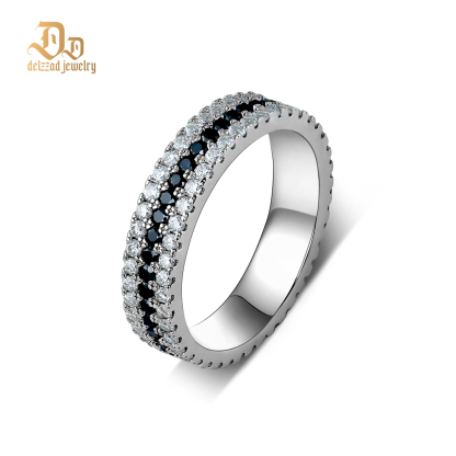 S925 Handmade Black and White Melee Synthetic Moissanite Pave Band