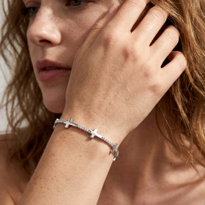 Eternal Devotion Sideways Cross Bracelet Copper Chain Synthetic Moissanite Bracelet