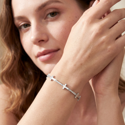 Eternal Devotion Sideways Cross Bracelet Copper Chain Synthetic Moissanite Bracelet