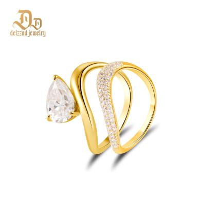 Delzzad Stacking Bling Pear Wave Ring Synthetic Moissanite S925 Eternity Stacking Set Engagement Wedding Ring Band Set Jewelry