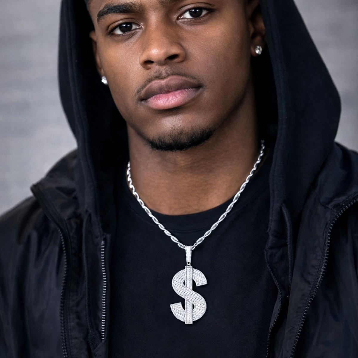 Bling Fortune Seeker USD Pendant Prosperity Pendant Necklace Chain Baguette Cut VVS Synthetic Moissanite Necklace Copper Chain