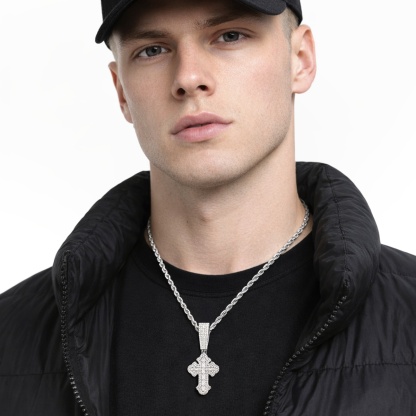 Iced Out Calvary Pendant Baguette Cross Pendant Necklace Chain D Color VVS Synthetic Moissanite Necklace Copper Chain