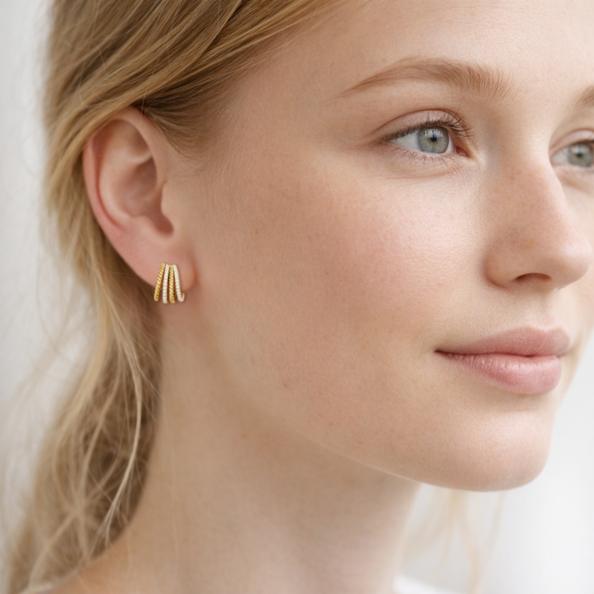 Urban Layers Huggies Earrings Golden Twist Hoop Earrings Synthetic Moissanite Earrings Jewelry Copper Studs