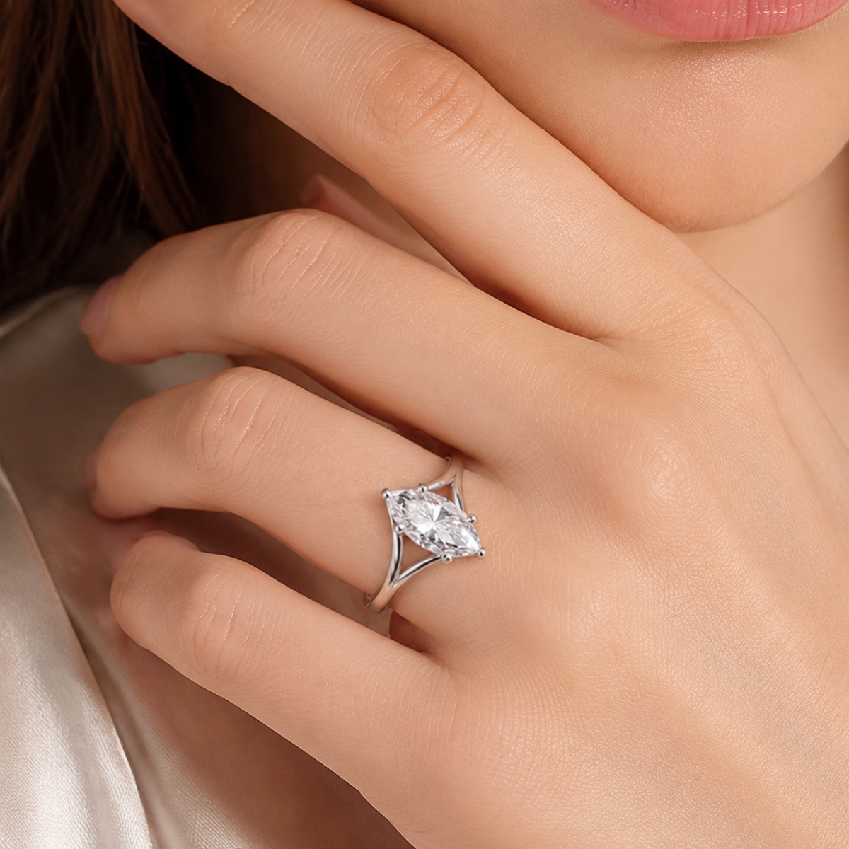 2ct Cathedral Split Shank Solitaire Marquise Engagement Ring Band Synthetic Moissanite Ring S925 Band
