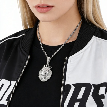 Iced Out Crown Lion Head Pendant Hip Hop Lion Necklace Chain D Color VVS Synthetic Moissanite Copper Chain