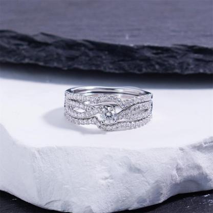 Delzzad 0.9ct The River of Destiny Ring Bridal Wedding Engagement Ring Band VVS Synthetic Moissanite Ring Jewelry Copper Band