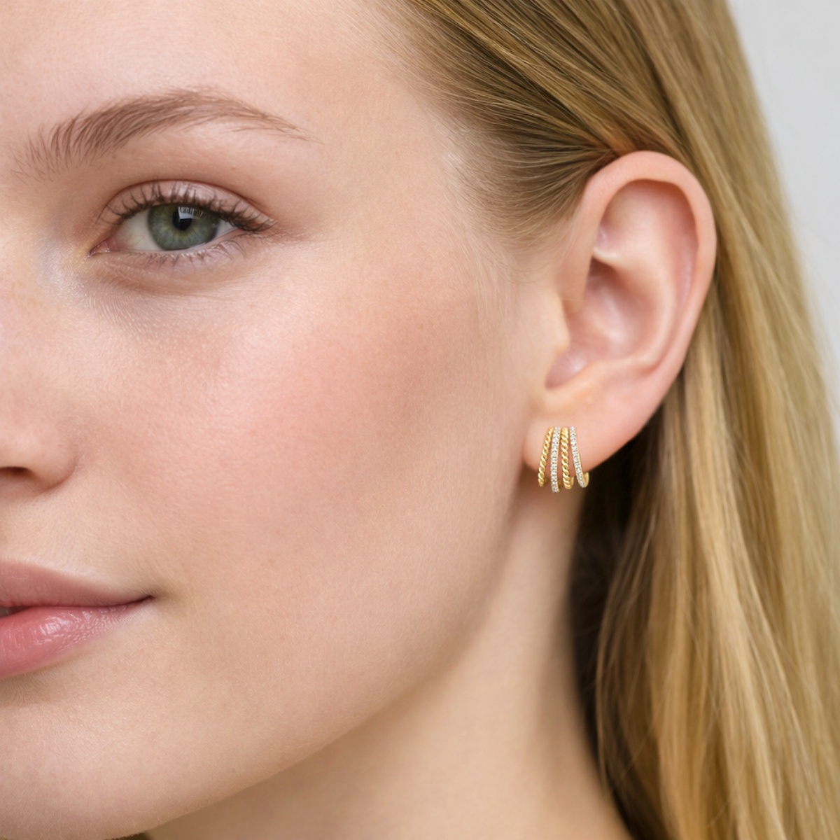 Urban Layers Huggies Earrings Golden Twist Hoop Earrings Synthetic Moissanite Earrings Jewelry Copper Studs