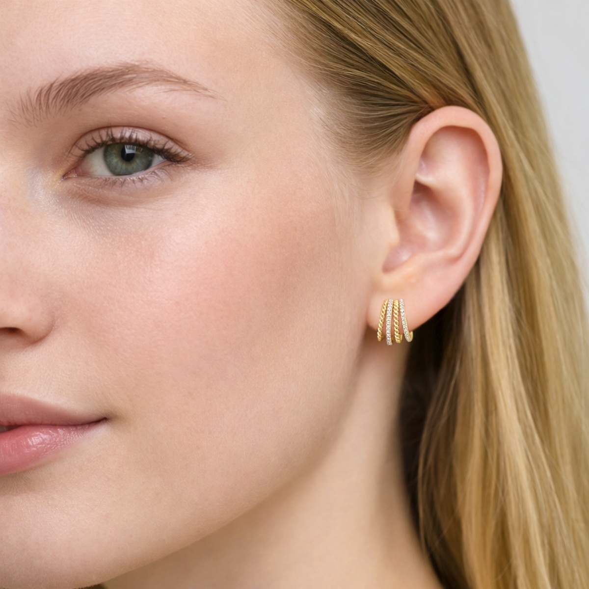 Urban Layers Huggies Earrings Golden Twist Hoop Earrings Synthetic Moissanite Earrings Jewelry Copper Studs