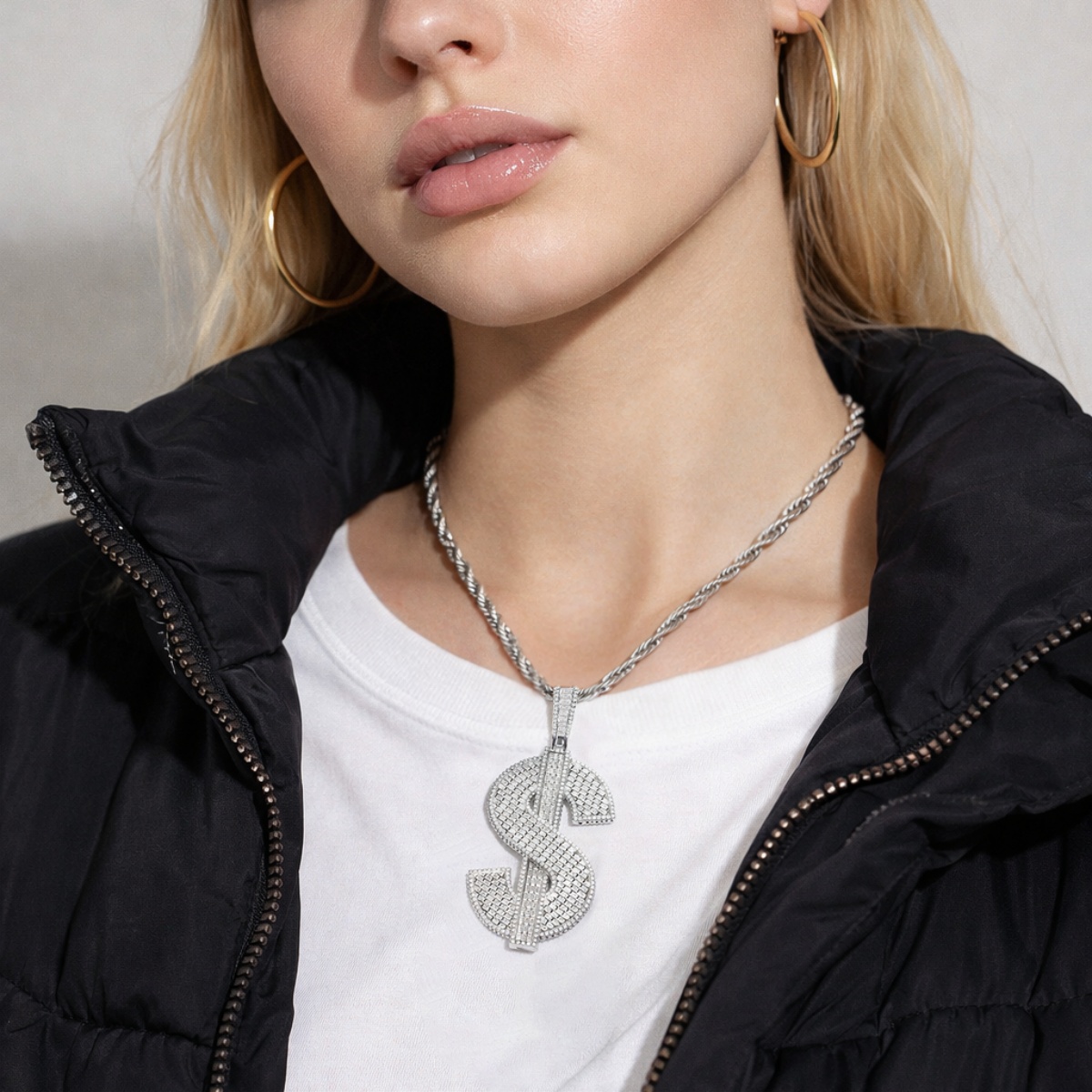 Bling Fortune Seeker USD Pendant Prosperity Pendant Necklace Chain Baguette Cut VVS Synthetic Moissanite Necklace Copper Chain