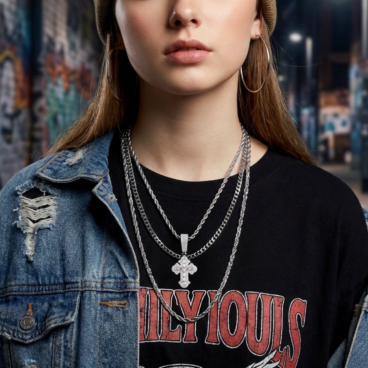 Iced Out Calvary Pendant Baguette Cross Pendant Necklace Chain D Color VVS Synthetic Moissanite Necklace Copper Chain