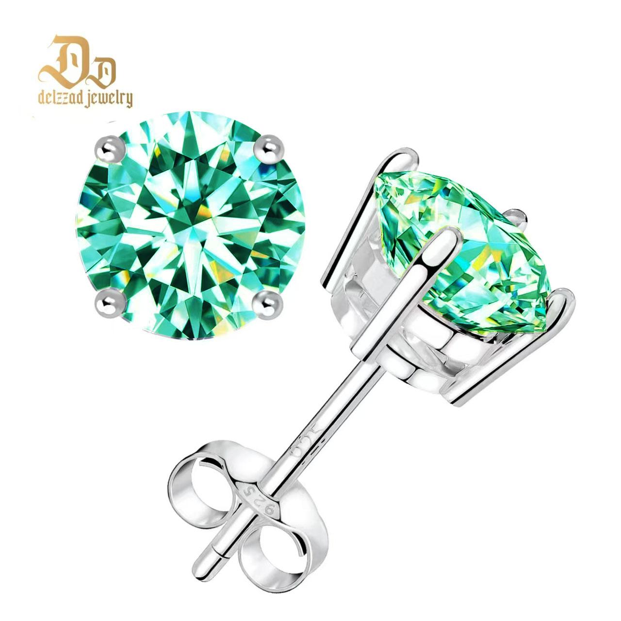 Delzzad S925 Round Synthetic Moissanite Prong Stud Earrings Anniversary Day Gifts For Men Women