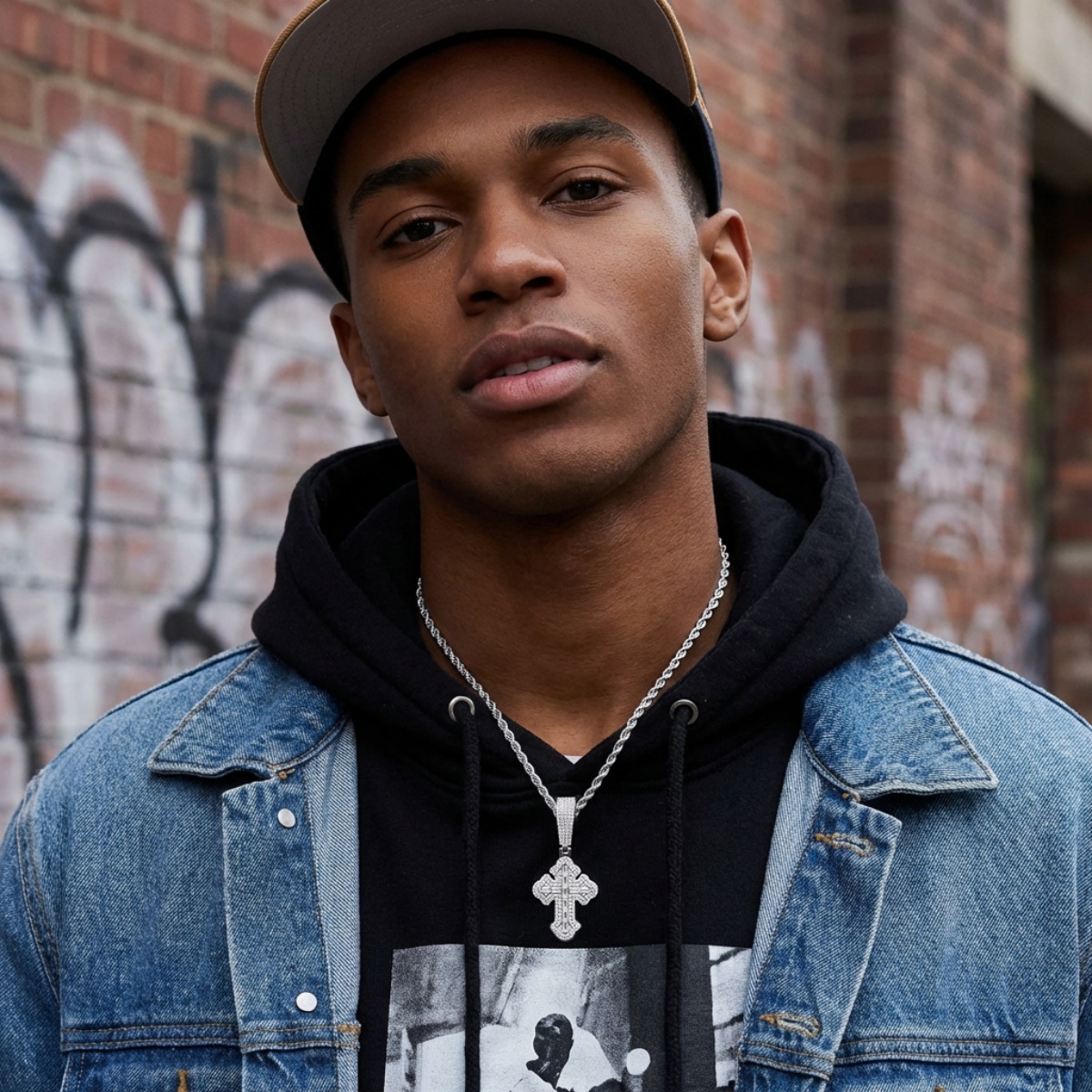 Iced Out Calvary Pendant Baguette Cross Pendant Necklace Chain D Color VVS Synthetic Moissanite Necklace Copper Chain