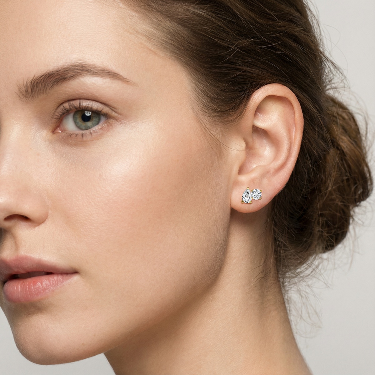 Toi et Moi Stud Earrings Pear and Round Cut Earrings VVS Synthetic Moissanite Earrings S925 Studs