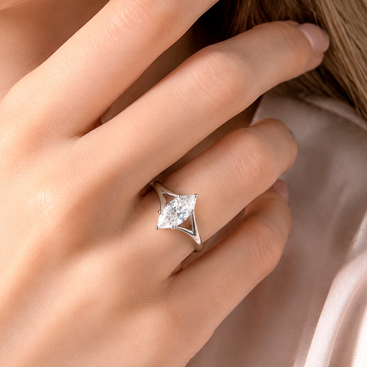 2ct Cathedral Split Shank Solitaire Marquise Engagement Ring Band Synthetic Moissanite Ring S925 Band