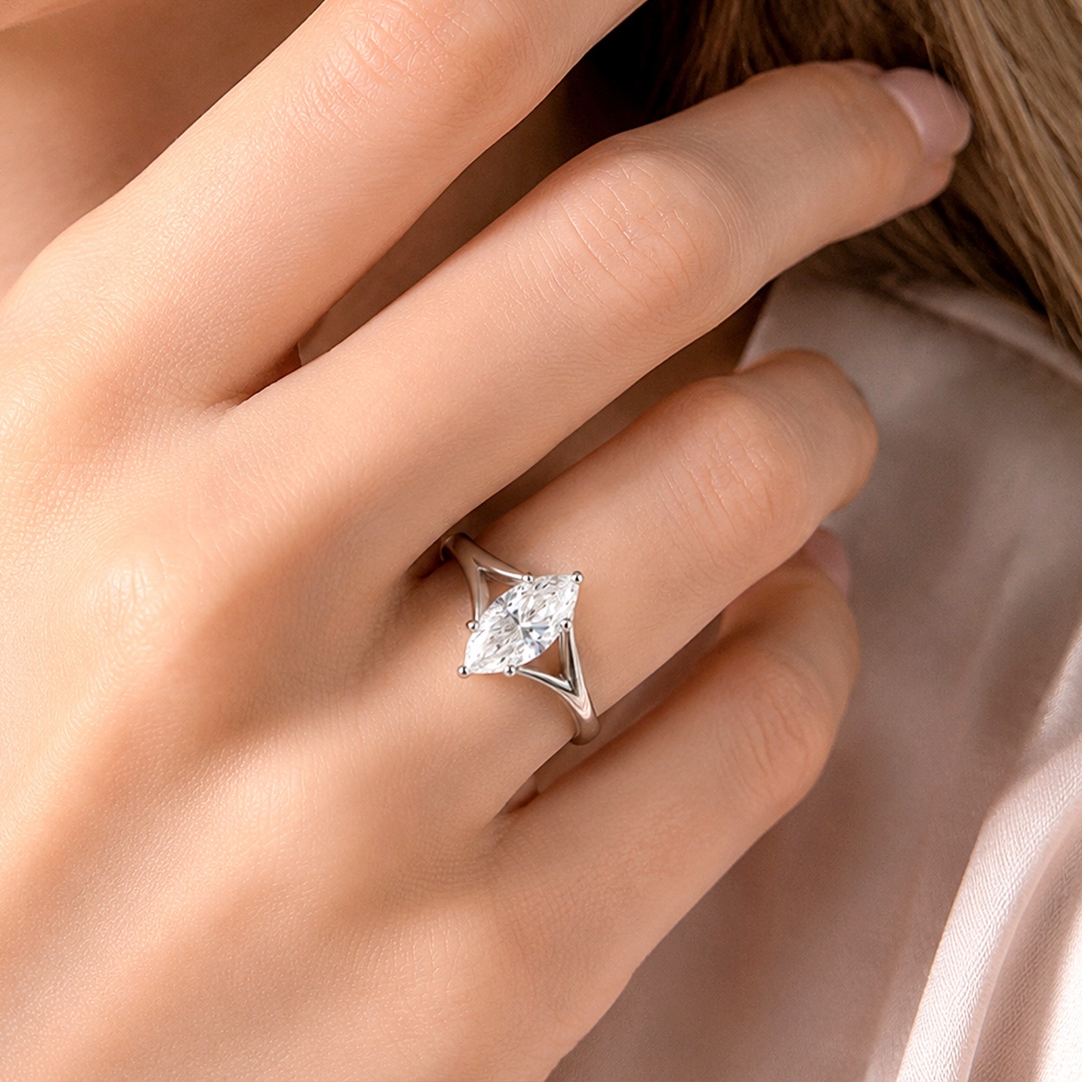 2ct Cathedral Split Shank Solitaire Marquise Engagement Ring Band Synthetic Moissanite Ring S925 Band