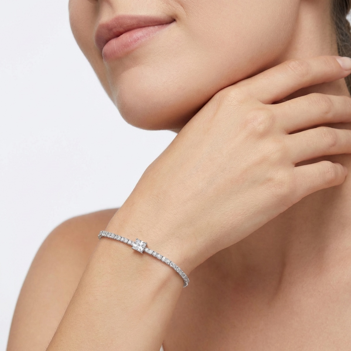 2.5ct Boundless Love Bracelet Classic Tennis Chain Adjustable Slider Bracelet Princess Cut Synthetic Moissanite Bracelet Copper Chain