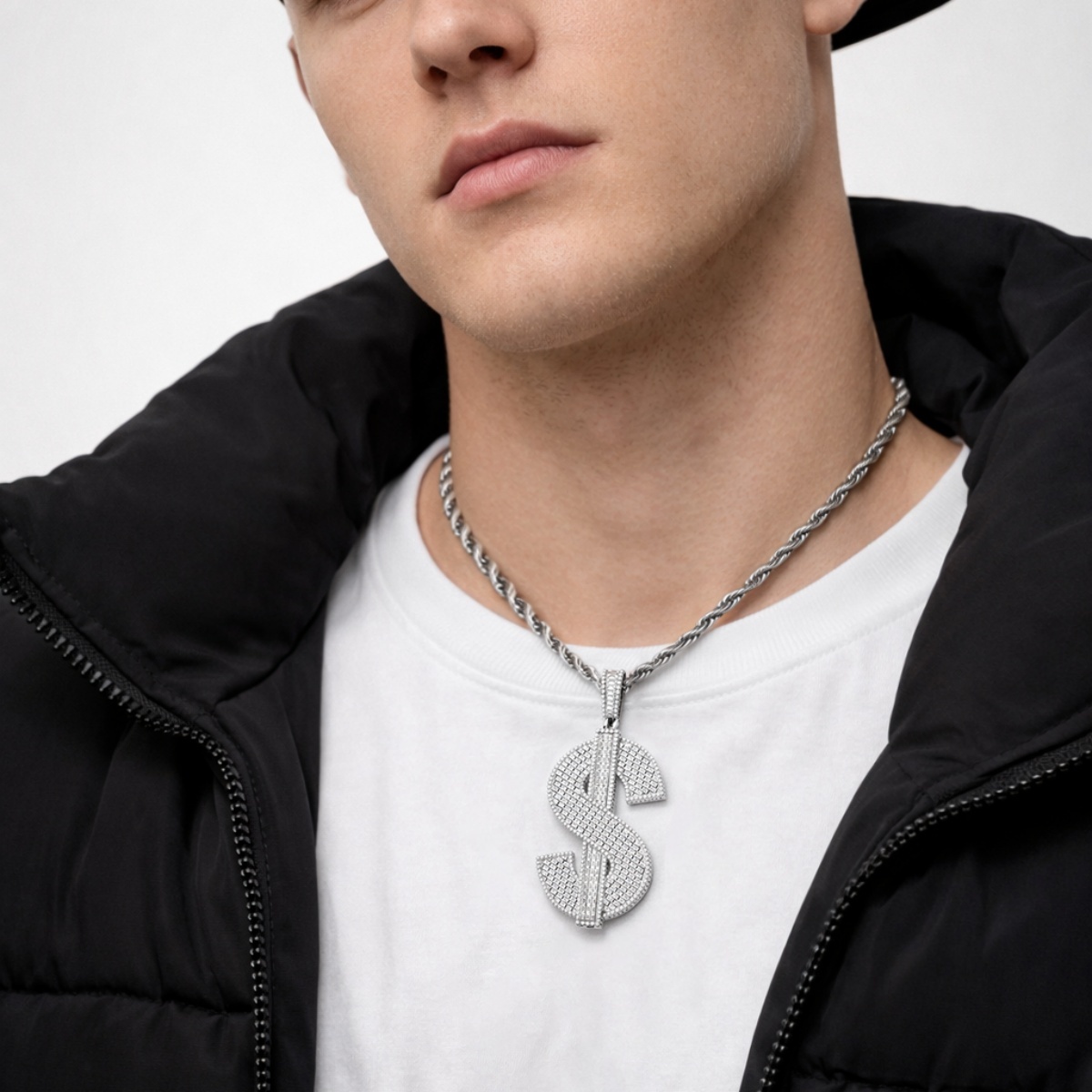 Bling Fortune Seeker USD Pendant Prosperity Pendant Necklace Chain Baguette Cut VVS Synthetic Moissanite Necklace Copper Chain