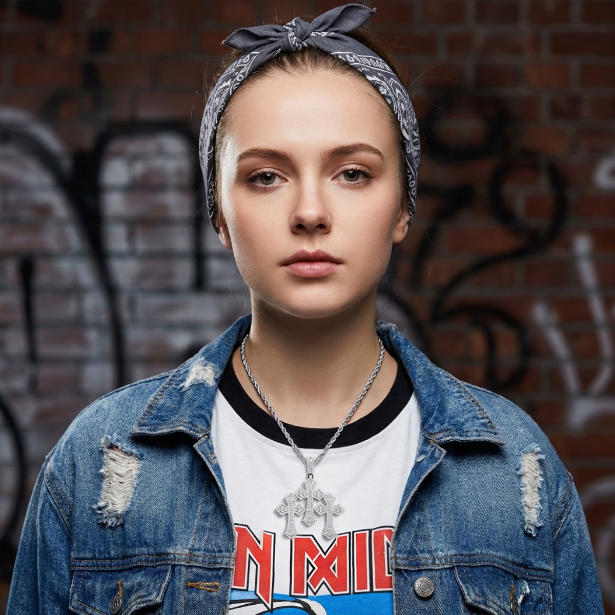 Iced Out Triple Cross Pendant Shining Grace Pendant D Color VVS Synthetic Moissanite Copper Chain