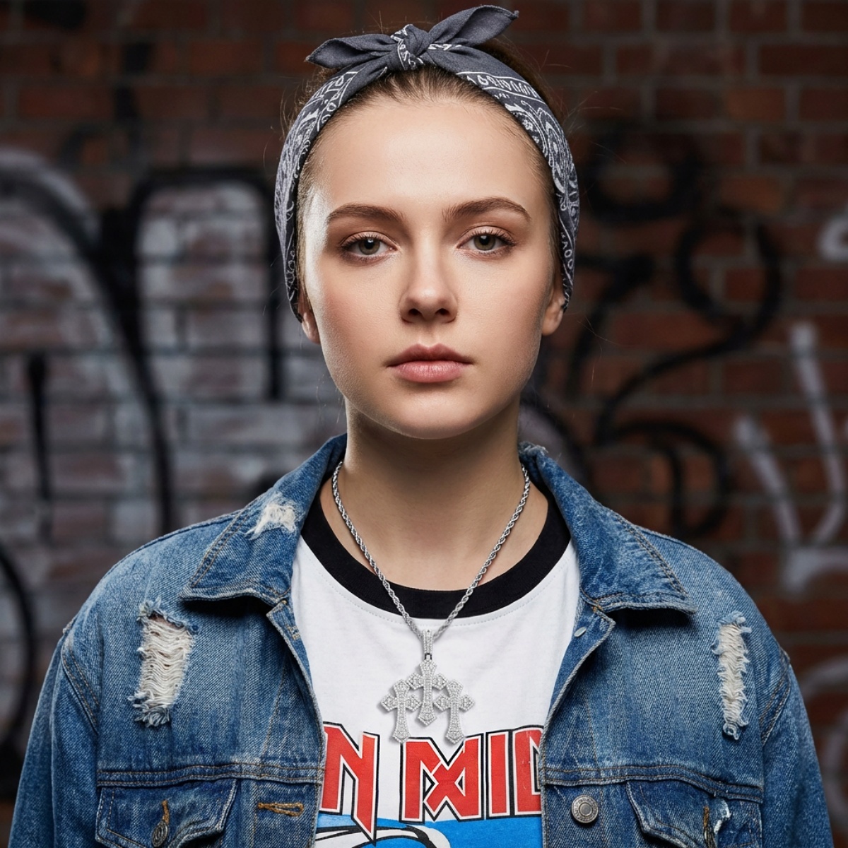 Iced Out Triple Cross Pendant Shining Grace Pendant D Color VVS Synthetic Moissanite Copper Chain