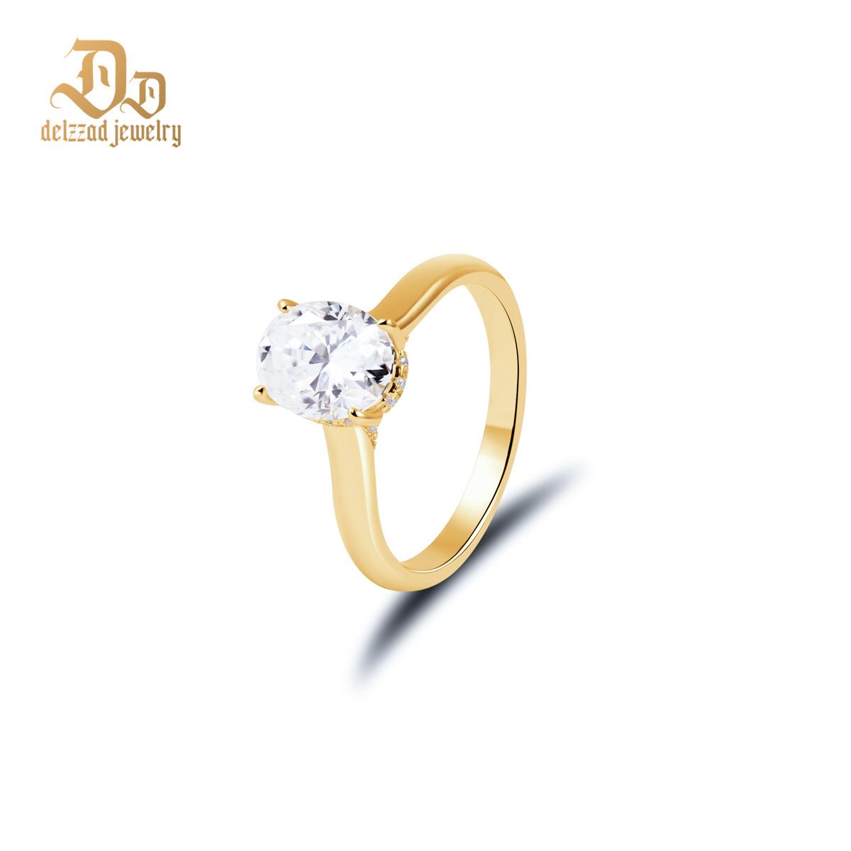 Delzzad 2ct Solitaire Oval Promise Engagement Ring Synthetic Moissanite S925 Wedding Ring Band Jewelry for Women