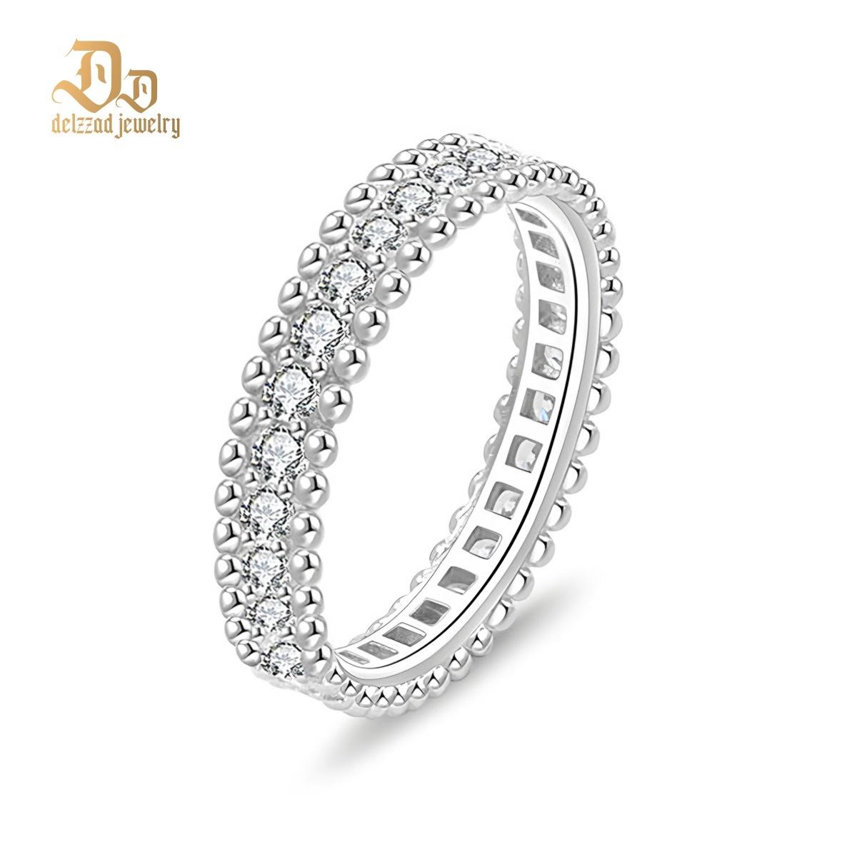 Delzzad Luxury Full Eternity Ring Band Stacking Ring Wedding Ring Synthetic Moissanite Ring Jewelry S925 Perfect Birthday Engagement Wedding Anniversary Christmas Gift