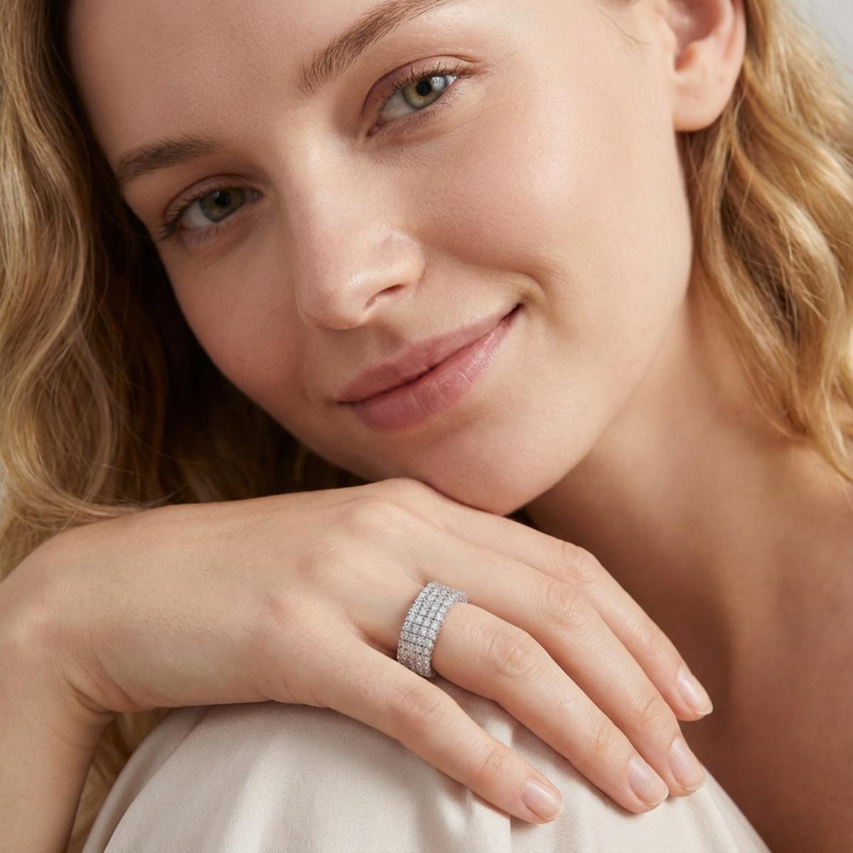 Infinite Sparkle 4-Row Eternity Ring Dakota Engagement Ring Band Synthetic Moissanite Ring Jewelry S925/Copper Band