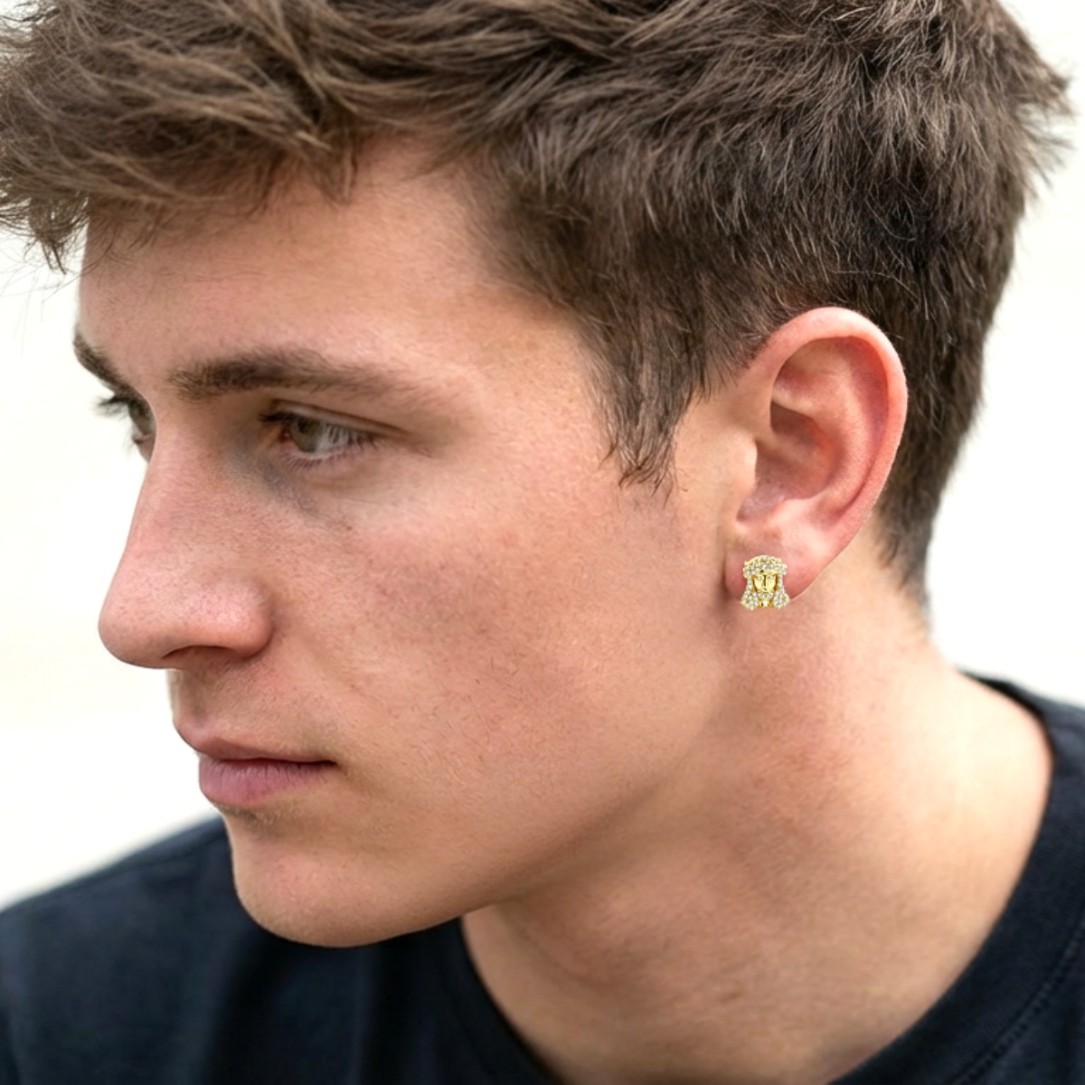 Divine Sparkle Iced Messiah Stud Earrings Unisex Hip Hop Jesus Head Earrings Synthetic Moissanite Earrings Copper Studs