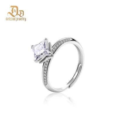 Delzzad Bling Adjustable Four-Leaf Ring Lab-Created Moissanite Engagement Ring S925 Sterling Silver Moissanite Jewelry Perfect Gift