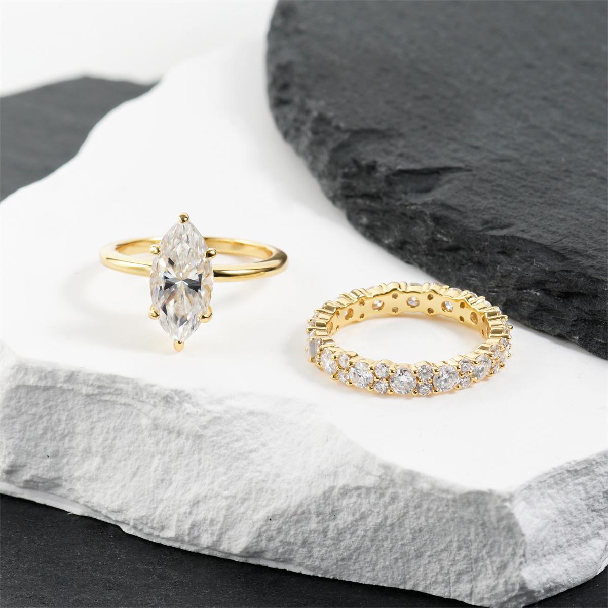 5.2ct The Starlit Voyage Ring Stackable Band Ring Marquise Cut Engagement Ring Set VVS Synthetic Moissanite Ring S925 Band