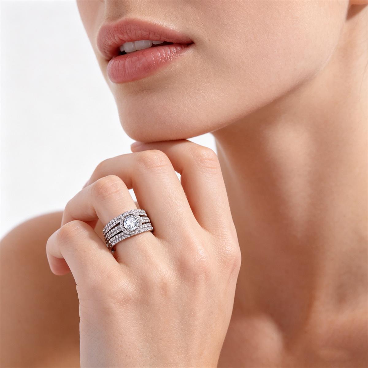 Delzzad 1.9ct The Radiant Eras Ring Halo Engagement Ring Bridal Wedding Promise Ring VVS Synthetic Moissanite Ring Jewelry Copper Band