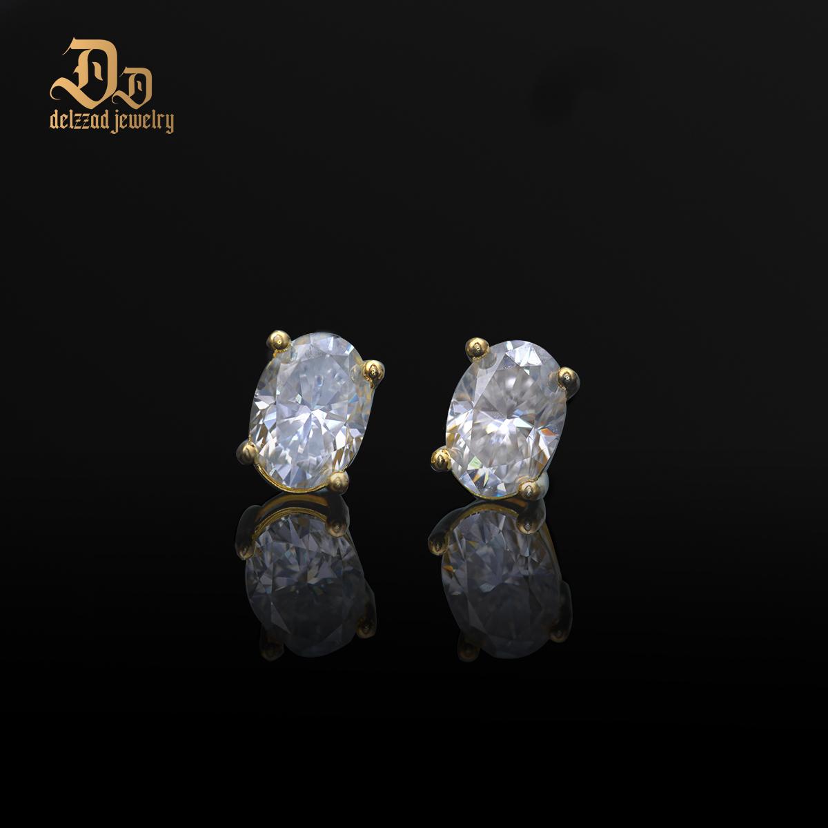 Delzzad S925 Oval Cut Synthetic Moissanite Stud Earrings Gift For Men Women