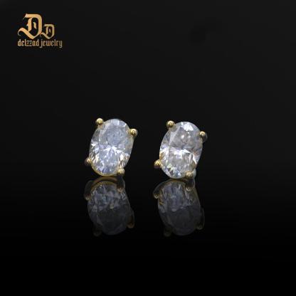Delzzad S925 Oval Cut Synthetic Moissanite Stud Earrings Gift For Men Women