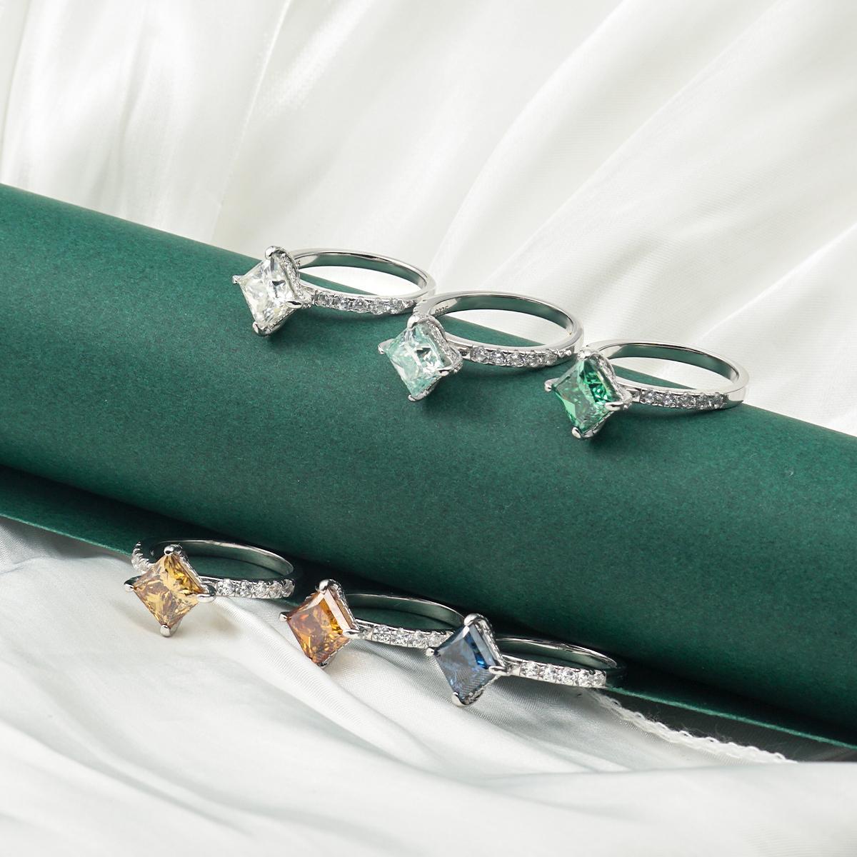 Delzzad 2ct Princess Synthetic Moissanite Compass Ring In 925 Sterling Silver