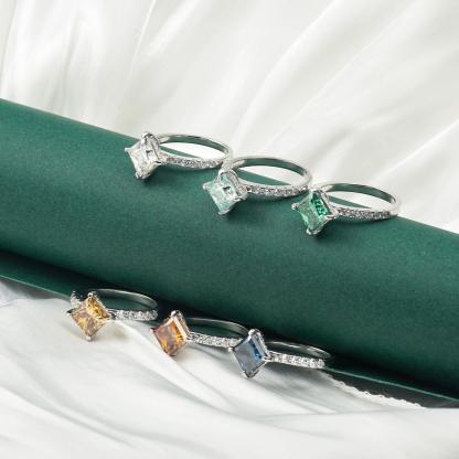 Delzzad 2ct Princess Synthetic Moissanite Compass Ring In 925 Sterling Silver