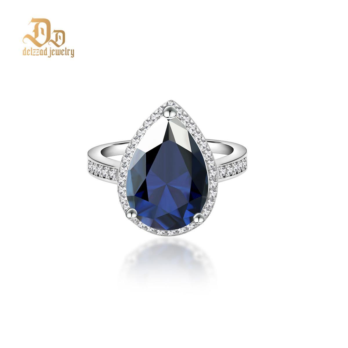 Delzzad 5ct Pear Synthetic Moissanite Halo Ring In 925 Sterling Silver