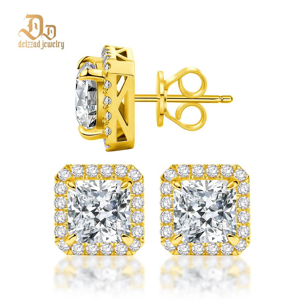 Delzzad Radiant Cut Synthetic Moissanite Stud Earrings St Valentine's Day Gifts For Men Women