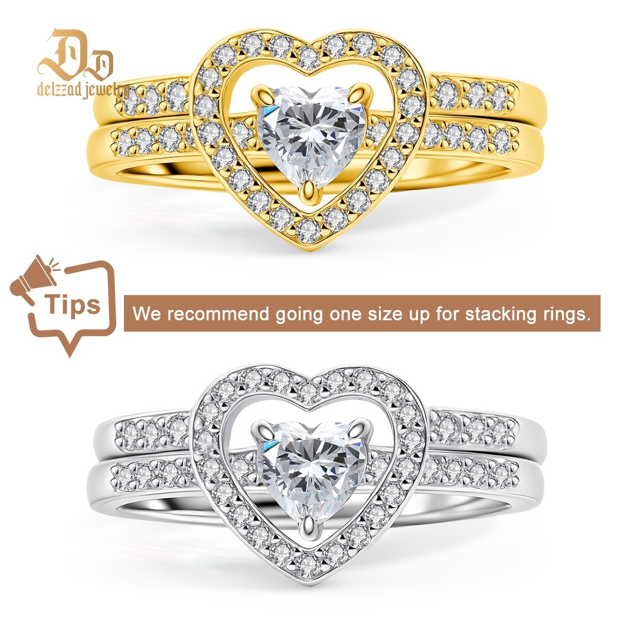 Halo Heart Cut Ring Set Heart Pair Stacking Ring Band D Color VVS Synthetic Moissanite Ring Jewelry Copper Band Wedding Band Engagement Ring Set Promise Ring