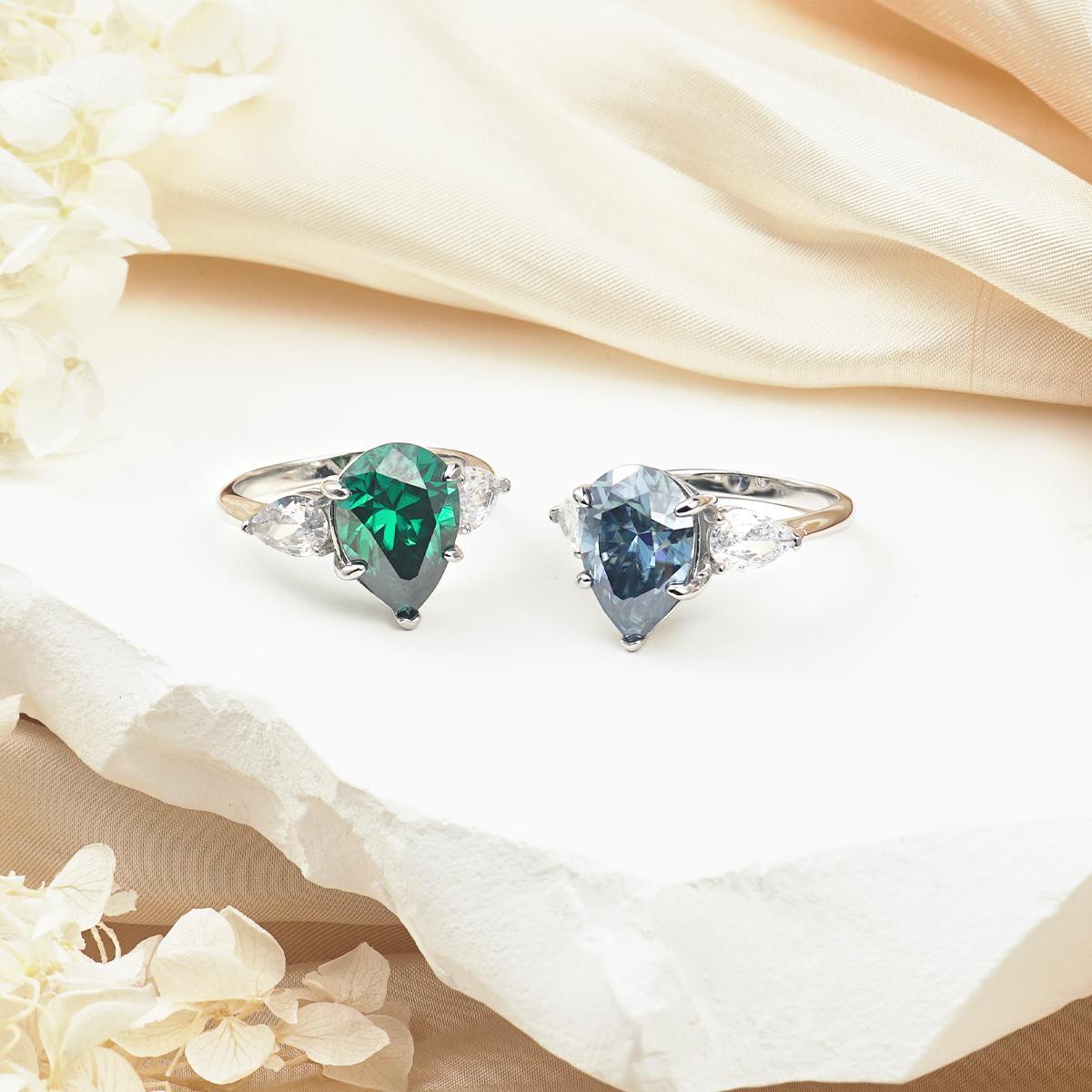 Delzzad 6ct Pear Synthetic Moissanite Three Stones Ring In 925 Sterling Silver