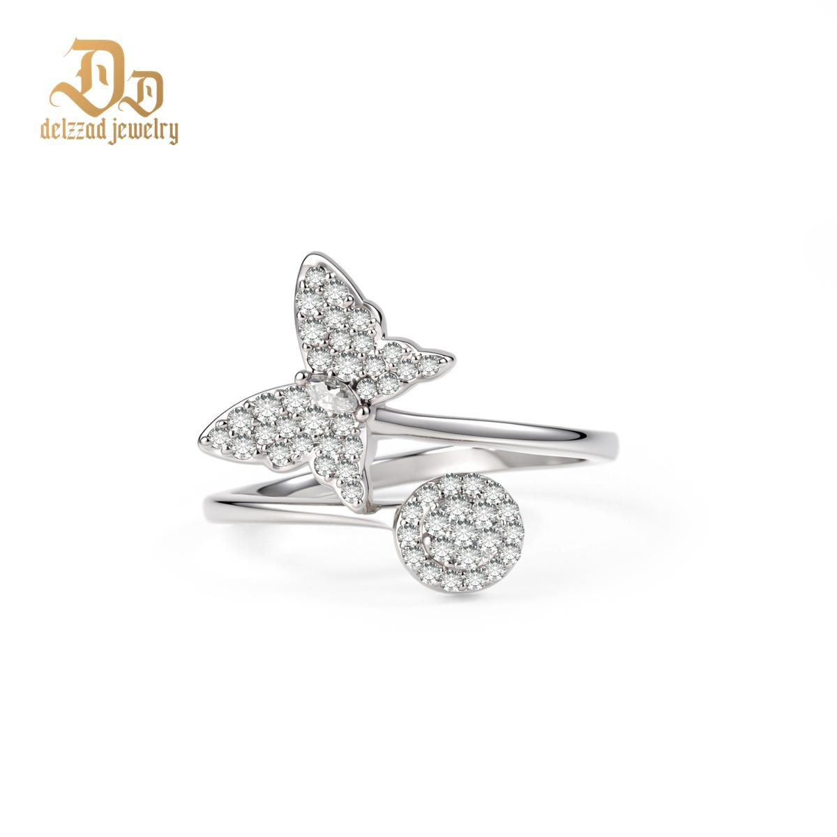 0.3ct Adjustable Papillon Dreams Ring Fluttering Butterfly Ring Open Ring Band VVS Synthetic Moissanite Ring Jewelry Copper Band