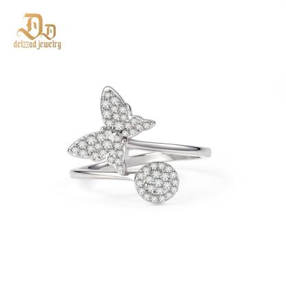 0.3ct Adjustable Papillon Dreams Ring Fluttering Butterfly Ring Open Ring Band VVS Synthetic Moissanite Ring Jewelry Copper Band